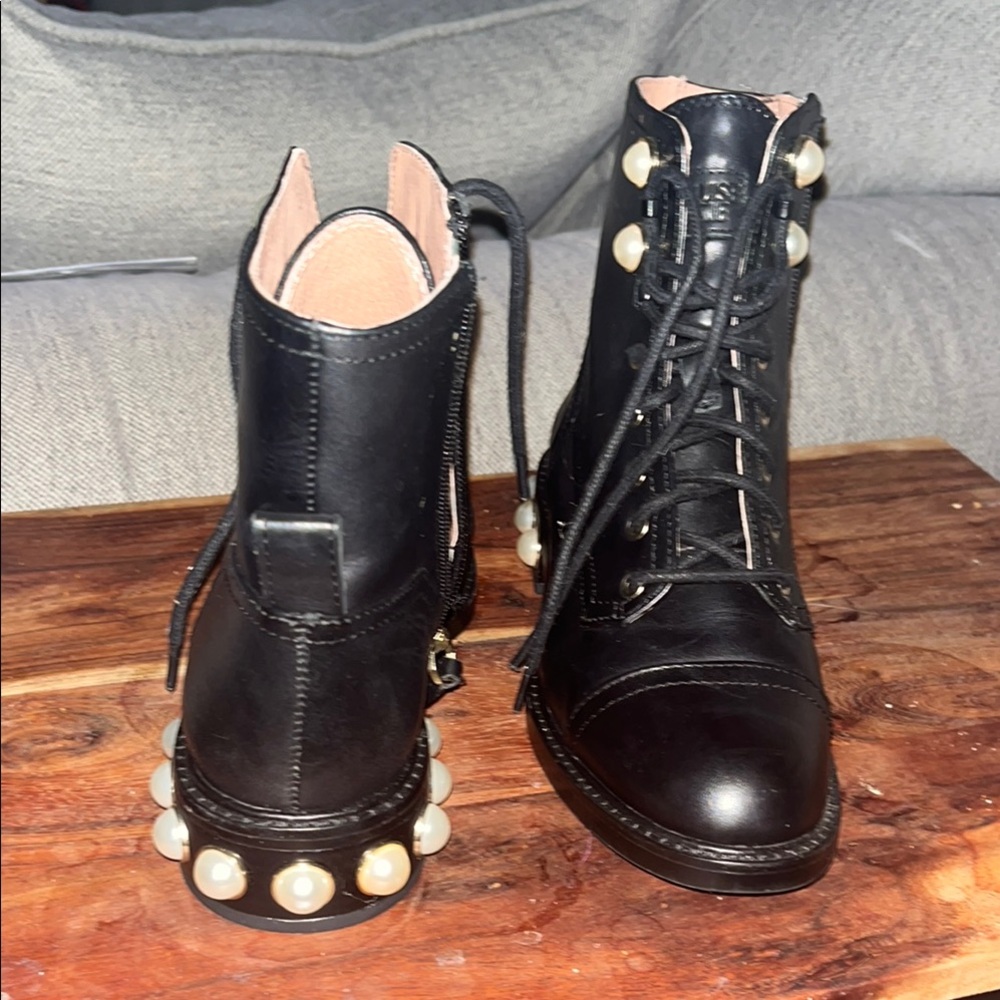 Louise et Cie Black Lace Up Boots with Pearl Details